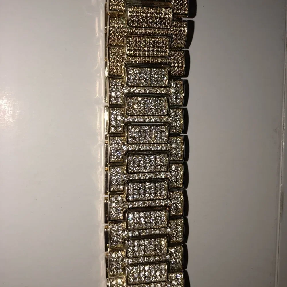 New ICED OUT Micro Pave 14K Gold Mens Bracelet - Picture 3 of 4